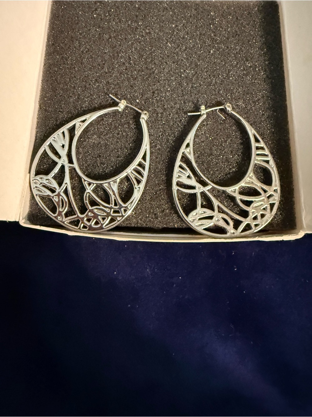 Lia Sophia Silver Filigree Tear-Shaped Hoop Earrings